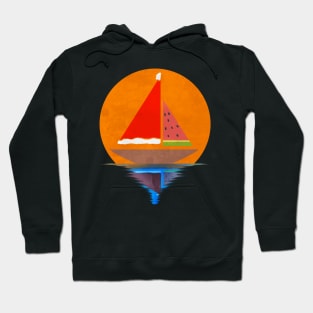 Sundown Sailing Ship Santas Hat Watermelon Christmas In July Hoodie